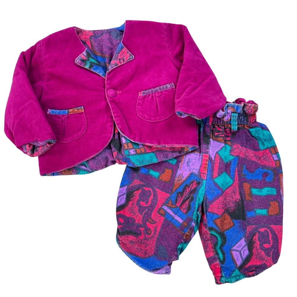 Vintage Baby 70s 80s Retro Abstract Outerwear Jacket Joggers Matching Set 18 mo.